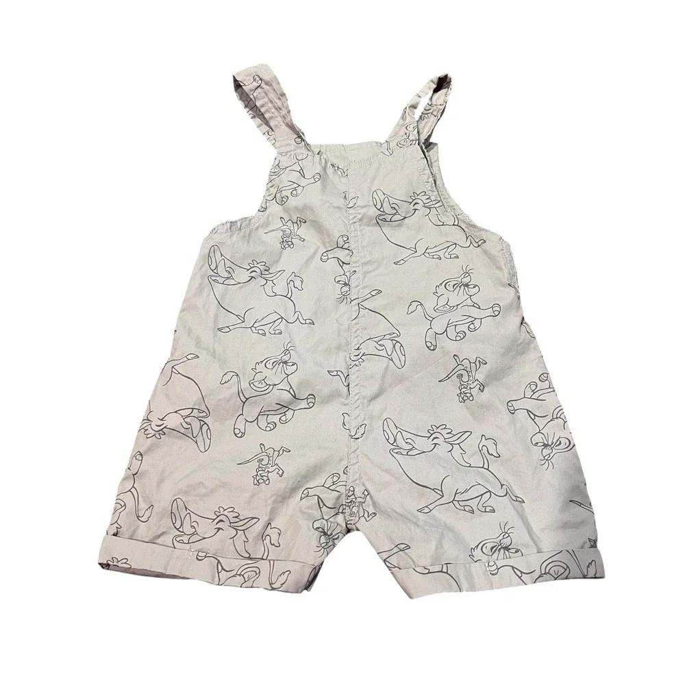 Disney Baby Lion King Simba Pumbaa Timon Sage Green Shortall Romper 12M